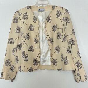 Lourdes Chavez Floral Embroidered Jacket 14 Ivory Wool Scallop Edge Made in USA